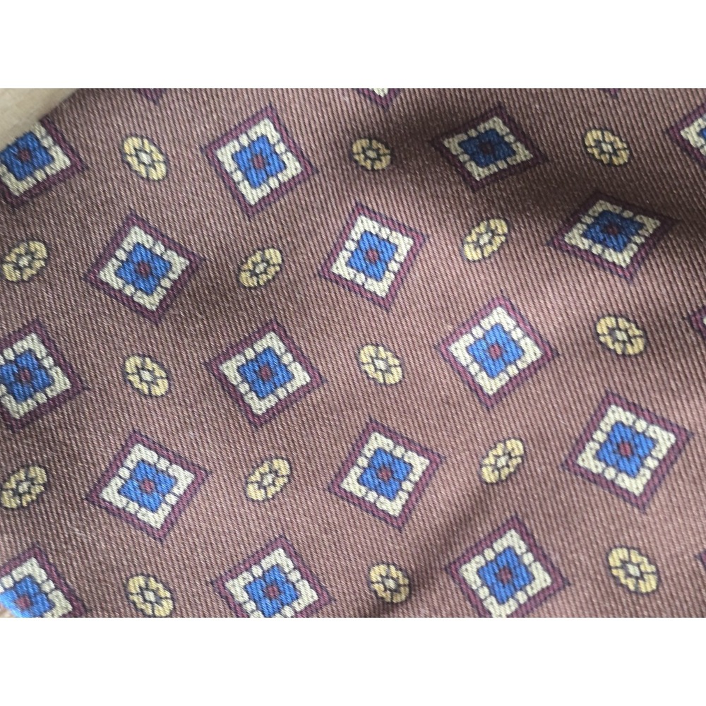 Vintage 90s FENDI Cravatte Tie Brown Blue Geometric Old Money Made in Italy Prep